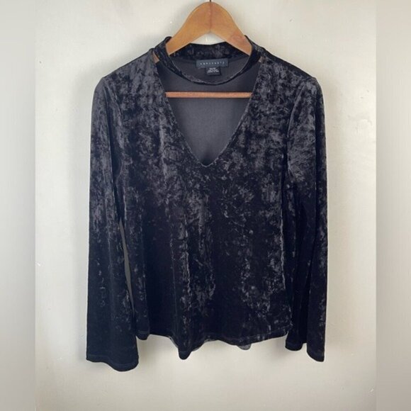 SANCTUARY Choker Neck Black Velvet Top Women’s XS goth grunge bell sleeve - Picture 1 of 9